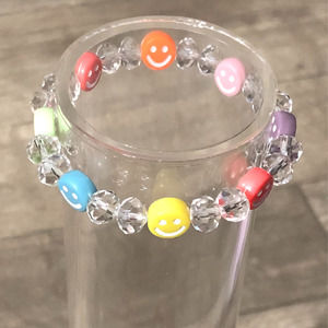 Colorful bracelet handmade with crystal beads and smiley faces